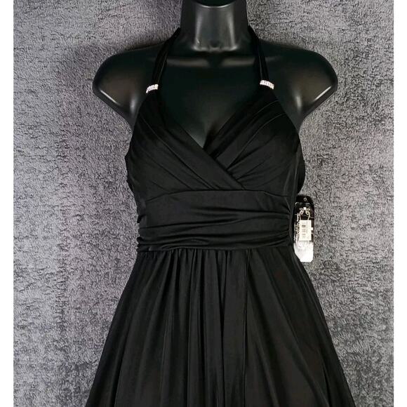 Trixxi Black Halter Cocktail Dress Size Small Handkerchief Hem Empire Waist LBD - Picture 6 of 14